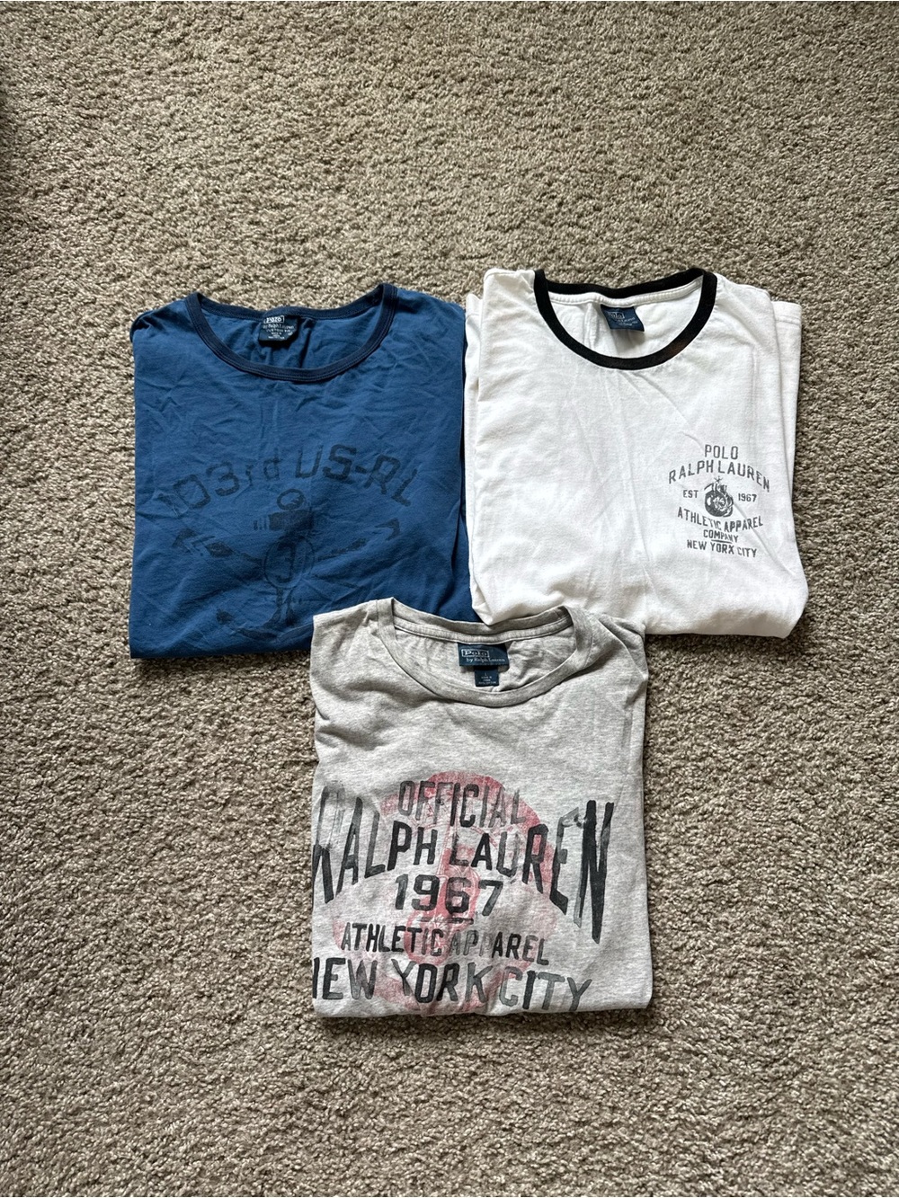 Lot Of 3 Polo Ralph Lauren Polo Sport Crew Neck Graphic Tshirts Mens Size L.